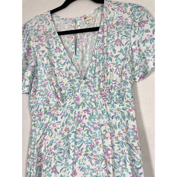 Billabong Floral Print Midi Women Dress V Neck Flutter Sleeve Size M Open Leg - Picture 5 of 14